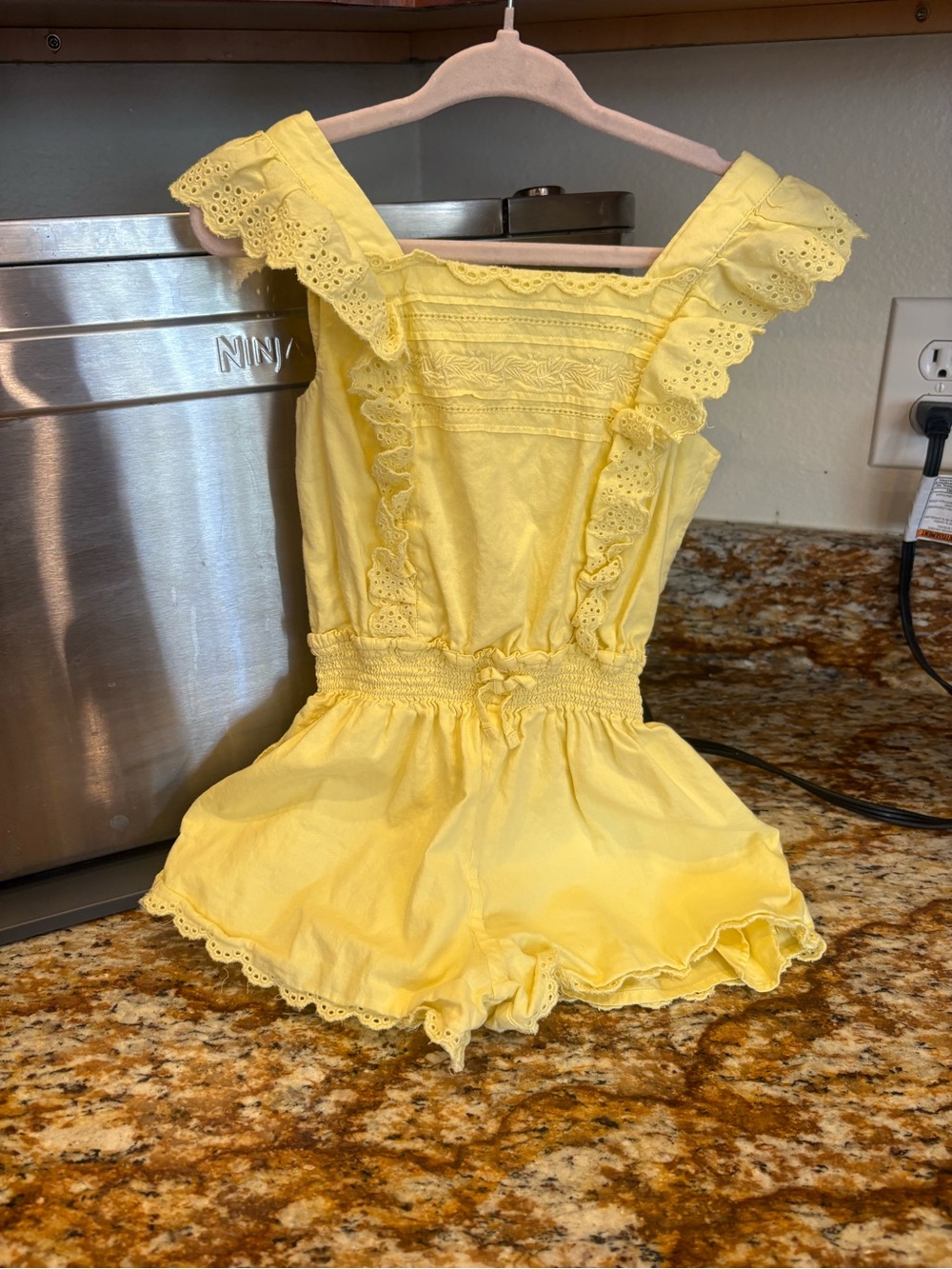 Polo by Ralph Lauren Yellow Eyelet Ruffle Romper - Kids